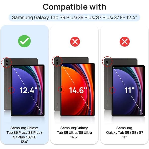 Støtsikkert etui for Samsung Galaxy Tab S9 FE+ Plus 2023/S9+ Plus/S8 Plus 2022/S7 Plus/S7 FE (12,4 tommer), panseretui