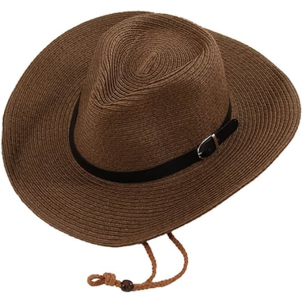 Unisex Halm Solhatt Panamahatt Fedora Trilbyhatt Safari Strandhatt Sol UV-skyddande hatt med justerbar hakrem för män kvinnor