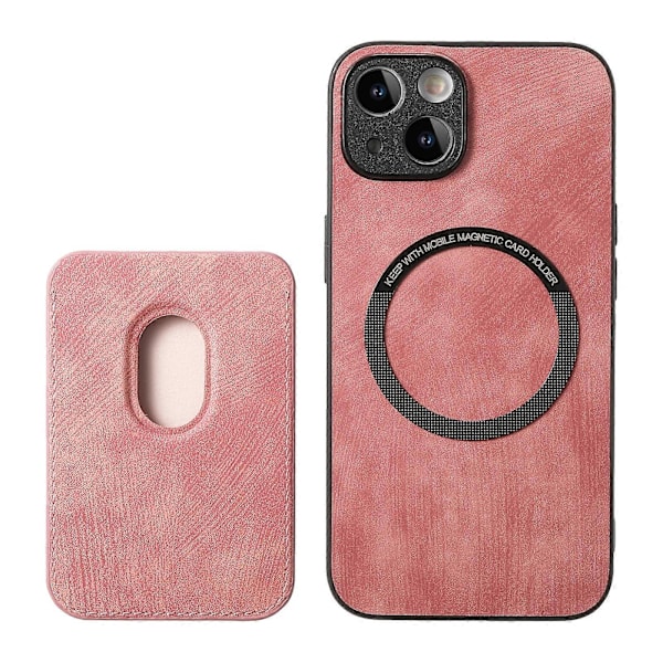 Retro Läder Kortficka Magnetiskt Mobilskal för iPhone 14 Pink