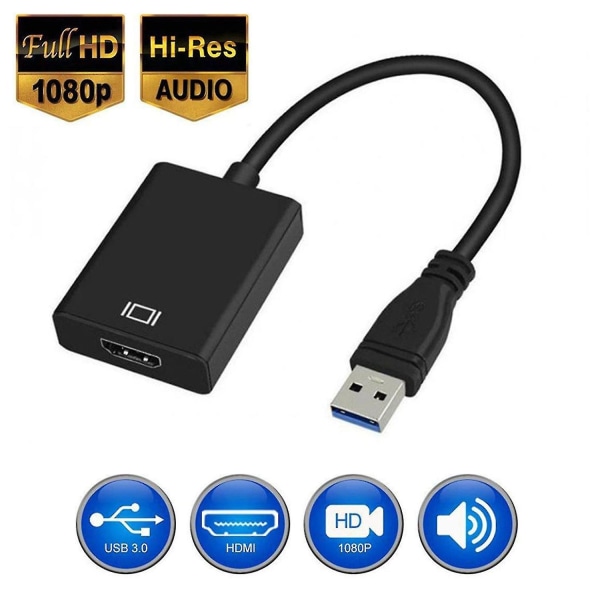 USB 3.0 till HDMI-adapter Hd 1080p videokabeladapterkonverterare med ljudutgång