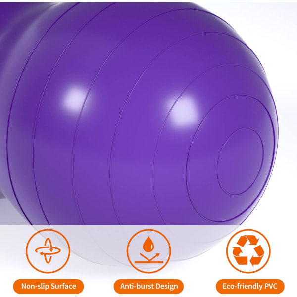 Jordnötsboll för barn, anti-burst träningsboll, 90x45cm yogaboll med pump, gymkvalitets fitnessboll för graviditet Purple