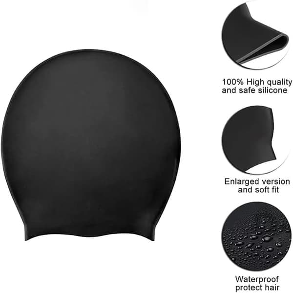 Voksen badehette, silikon badehette, stor badehette, langt hår, badehette, ørebeskyttelse, badehetter, designet for langt hår, dreadlocks, vever, hår