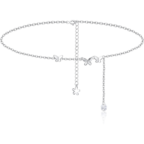 925 Sterling Silver Anklet för kvinnor, Dubbel lager Anklet Anklet Snake Chain Anklet Justerbar