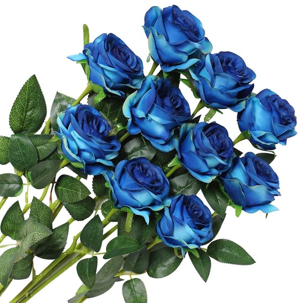 10 kpl Keinotekoisia ruusuja silkkikukkia yksivarreisia kukkivia ruusuja morsiuskimppuja hääkotiin syntymäpäiväjuhliin Blue