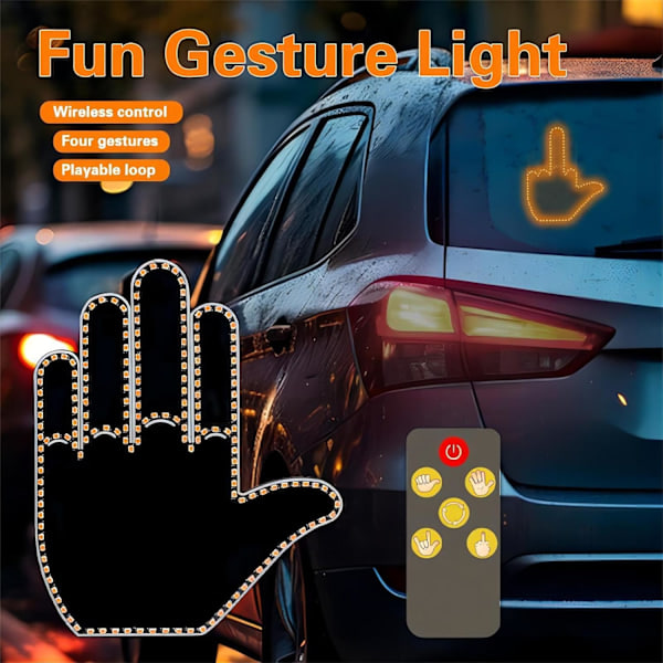 Roliga Handgester Lampor - Roliga LED-nummerskyltslampor för bakruta med fjärrkontroll, Finger LED-lampor för bil. Modell BB B