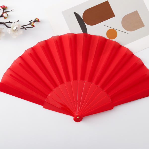 2X Collapsible Hand Held Fans Portable Dancer Fan Plastic Fan Wedding Party Props Favors Red