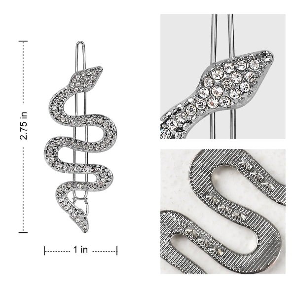Metalliset käärmehiuspiikit, seoskäärmehiuspiikit, joissa on kiiltäviä strassit, hiuskorujen tarvikkeet tytöille ja naisille, pääpanta, 2 kpl, hopea 2pcs Silver