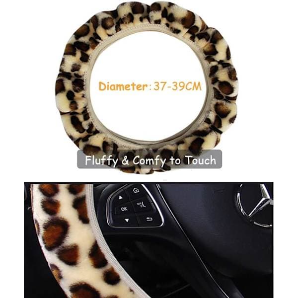 Chic Leopardmönstrad Fluffig Plysch Bilratt Skydd, Vintervarm, Universell Passform (37-39cm)