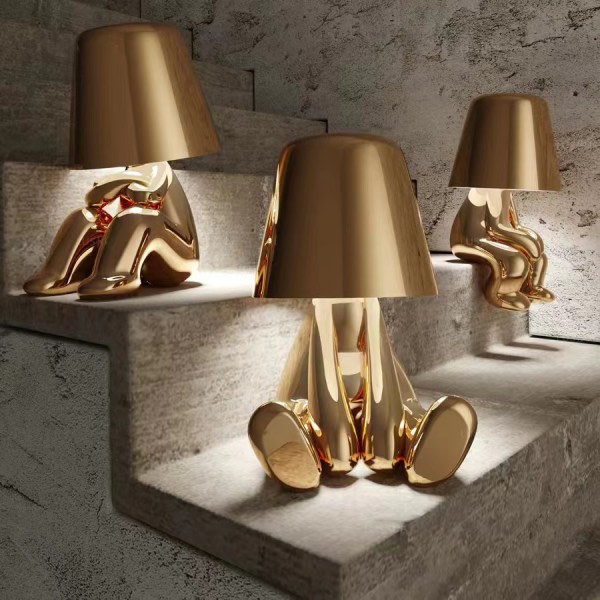 Nattbordlampe med berøring, Gold Thinker-lampe, bordlampe, trådløs, oppladbar, bærbar, dekorativ, Nig Gold B