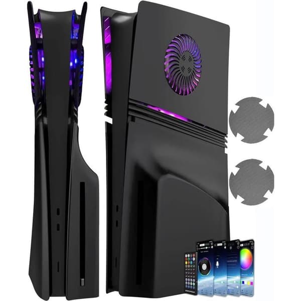 Frontpanel til PS5 Pro Disc Edition med RGB-lysliste, støvfilter og køleventiler. Over 400 effekter