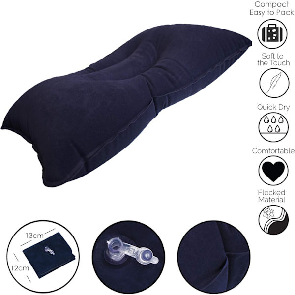 Oppblåsbar pute x2 – Perfekt for reise/camping/utendørs/fiske – Oppblåsbar pute – Tvillingpakke – Ultralett vanntett pute Blue