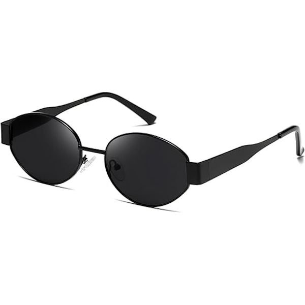 Retro Metallirunkoiset Aurinkolasit Soikeat Aurinkolasit Muodikkaat Aurinkolasit Monipuoliset Klassinen Sävy UV400-Suoja Naisille Ja Miehille Black/Grey