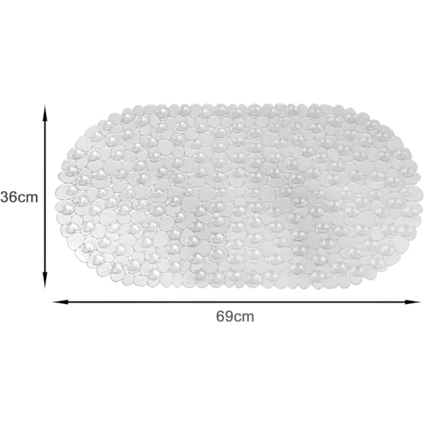 Sklisikre badematter for badekar, gjennomsiktig rullestein badematte sklisikker anti-mugg, fleksibel oval PVC badekarmatte