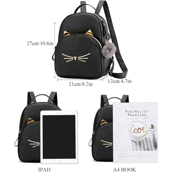 Cartoon Cat Mini Cute Ryggsäck Handväska för Kvinnor Fritid Liten Ryggsäck Dagryggsäck PU Läder Axelväska