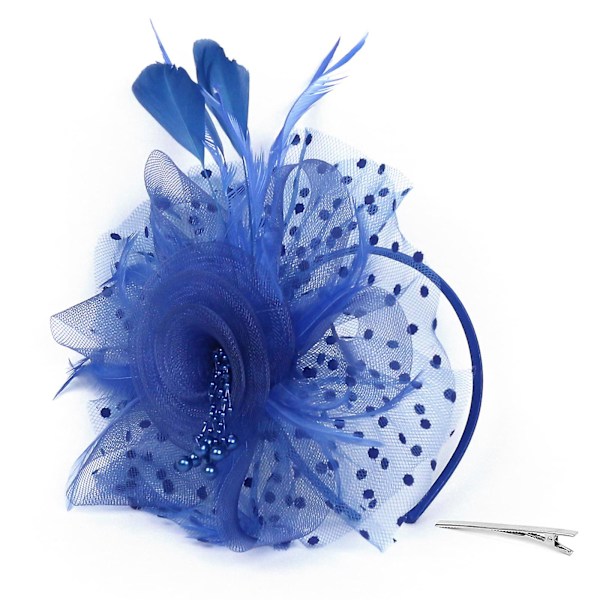 Fascinator Hatt Blomst Mesh Bånd Fjær på Hårbøyle og Klemme Teselskap Hodeplagg for Jenter og Kvinner Blue