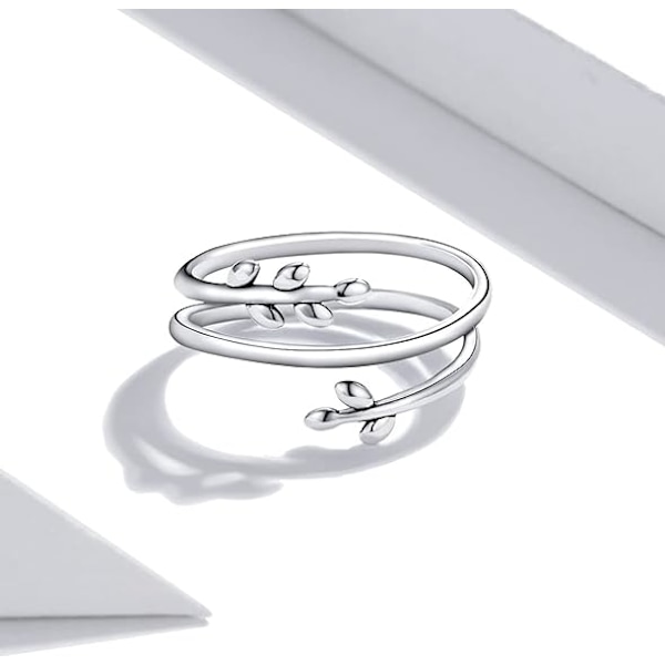 Söt träd blad-stjärna dubbel ring 925 Sterling silver öppna ringar justerbar storlek enkel stil för kvinnor flickor presenter till henne mamma