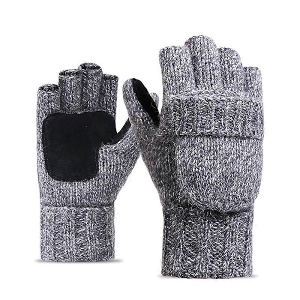 Vinterstickade Fingervantar Konvertibla Vantar med Klaffskydd för Män Kvinnor Light Gray