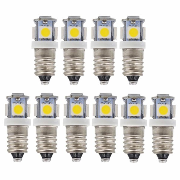 10 stk E10 6V LED-pærer 5SMD 0,5W 50LM pære (kald hvit)