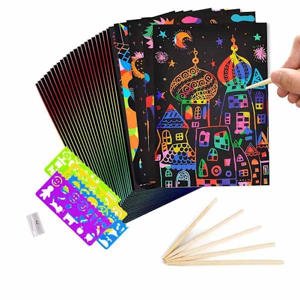 50-delars Scratch Art-set - Regnbågspapper & penna för barn 8-12 år