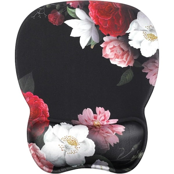Ergonomisk musmatta med handledsstöd i memory foam, bekväm datormusmatta för bärbar dator, smärtlindrande handledsstöd röd blomma Red Flower
