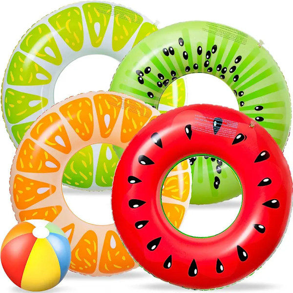 Uppblåsbara badringar, gummiring för barn och vuxna, uppblåsbara poolflottar fruktpoolrör, uppblåsbara poolleksaker