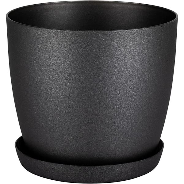 Vita trädgårdsprydnader vita krukor med fat – Blomkrukor utomhus med matt yta och växtbricka – Krukor med fat Black 14cm*12.5cm*10cm
