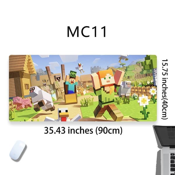 Minecraft-tema stor musemåtte, gaming- og kontorbordmåtte i pixelstil, 90x40cm