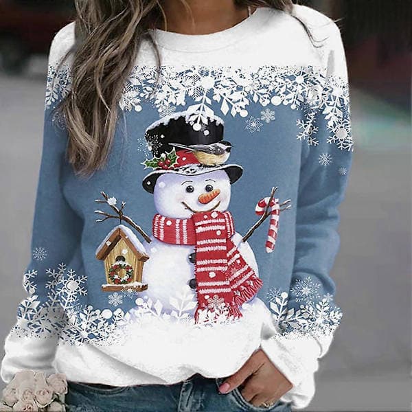 Hettegenser for kvinner Oversized Dame Jule Snømann Trykk Hettegenser Bluse Julegave-lingling} Coffee S