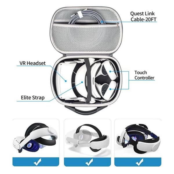 Bärbart fodral, förvaringsväska för Oculus Quest 2 / Meta Quest Pro / Meta Quest 2 / PICO 4 VR, tillbehör