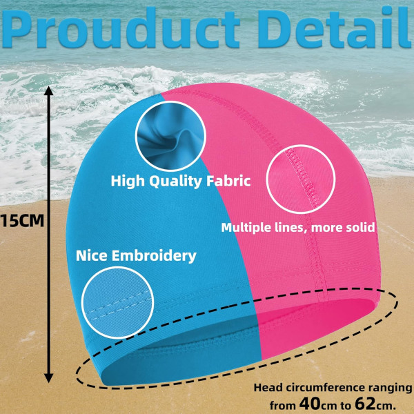 2 stk elastiske badehetter komfortable sklisikre stoff svømmehette lette badehetter for kvinner menn barn til svømming Sky Blue, Black