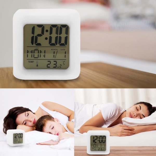 LED Vekkerklokke Sengesidebord 7 Farger Display Digital Klokke Barn Vekkerklokke med Snooze-funksjon Nattlys Temperatur Tid Dato