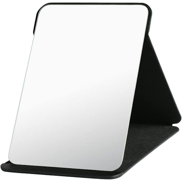 Vikbar sminkspegel i PU-läder, bärbar resespegel med stativ, 15,5x20,5cm 15.5*20.5cm