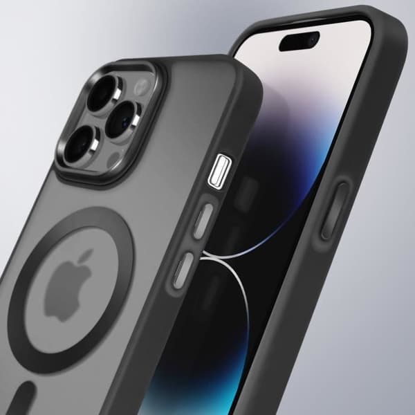 MagSafe-cover - Frost-farve - iPhone 14 Pro Max - Frostet mat bagside - Sort kant - Fingeraftryksafvisende