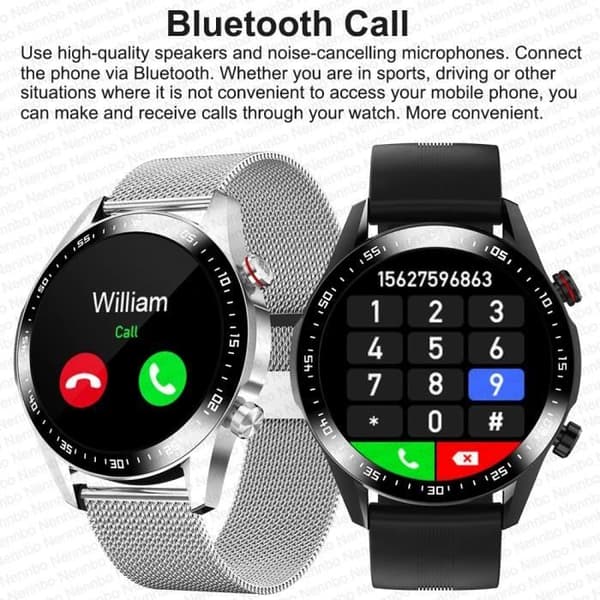 Smartklocka, IP67 Vattentät, med Bluetooth-samtal, Fitness-tracker, för Android- och iOS-telefoner - Brunt läder
