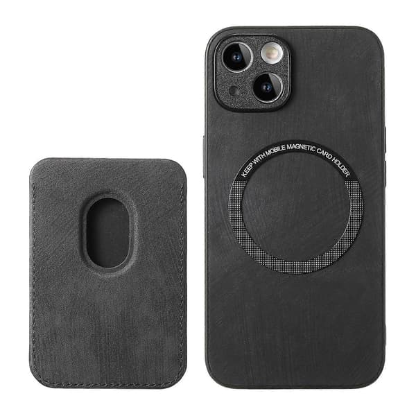 Retro Læder Kort Taske Magnetisk Telefon Cover til iPhone 14 Black