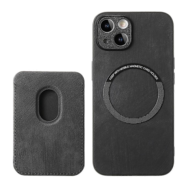 Retro Läder Kortficka Magnetiskt Mobilskal för iPhone 14 Black