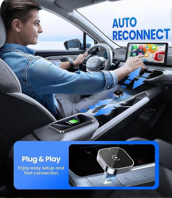 2025 Senaste Modell 2025 Uppgraderad Trådlös CarPlay-adapter & Android Auto-adapter, Mini & Stabil Trådlös CarPlay-dongel för iOS 10 Android 11[JUN]
