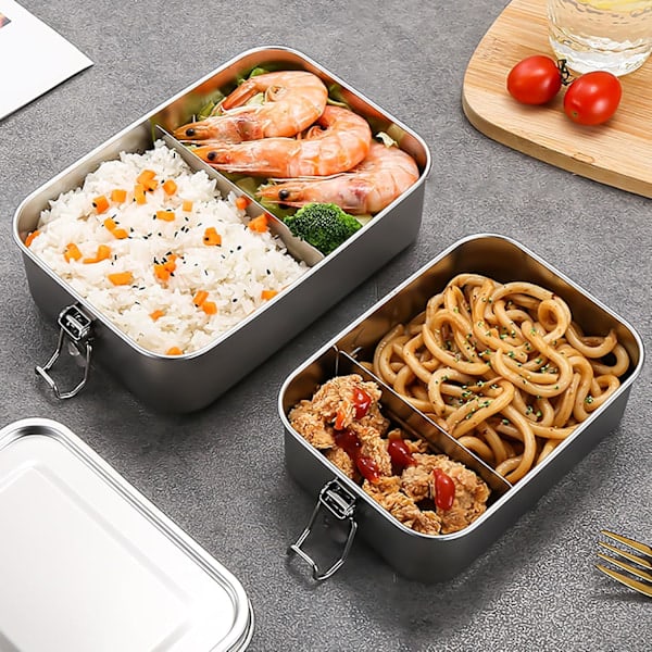 Madkasse i rustfrit stål, 1400 ml Bento-boks med låseclips, lækagesikker bærbar madopbevaringsbeholder til salat og sandwich 1400 ml 1400ml