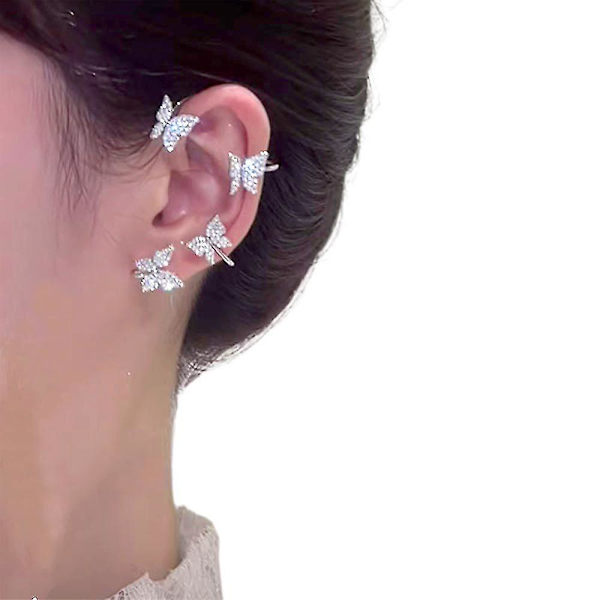 Kiiltävät zirkoni perhoskorvakorut Korvakorut Korvasuojat Riipuskorvakorut Ei-rei'itetty korvakorut Silver Left Ear