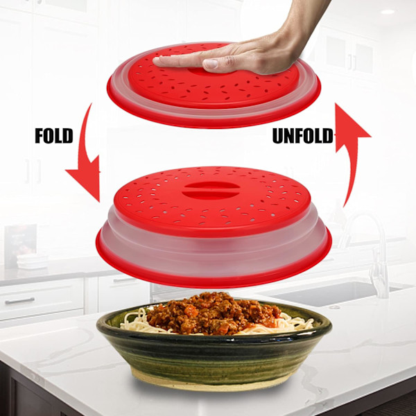 Hopfällbart mikrovågsugnsskydd för mat, stänkskydd för mikrovågsugn, durkslag, diskmaskinssäkert, 2-pack Red 2pcs