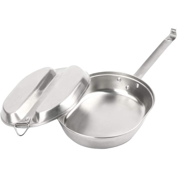 Militær Mess Kit i rustfrit stål, bakke og stegepande Bærbart sæt