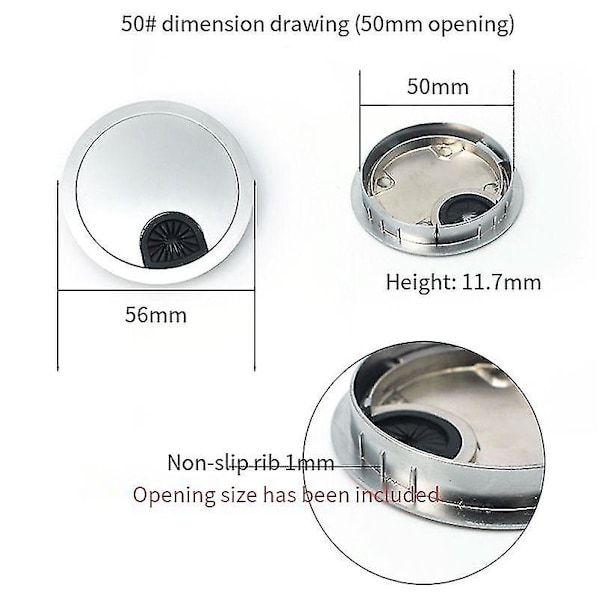 Skrivebords Kabelhul Dæksler Computer Tidy Grommet Bord Kabel Udløb Port Overflade Linje Box Bord Kabel Hardware Brushed 50mm