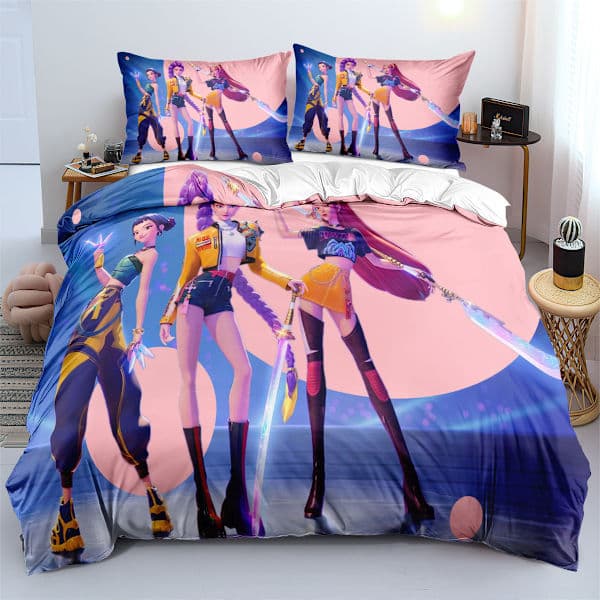 Huntrix Tryckt Sängklädesset | 1 Påslakan + 2 Örngott (Anime-tema)] RH-02 200*200cm three-piece set