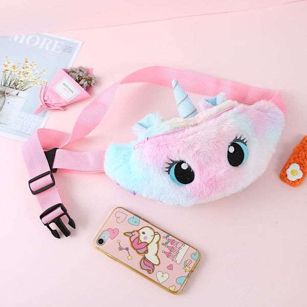 Yksisarvinen vyölaukku lapsille, söpö fanny pack, lantiolaukku, kevyt olkalaukku, rintalaukku, pehmoinen tytöille ja naisille pink