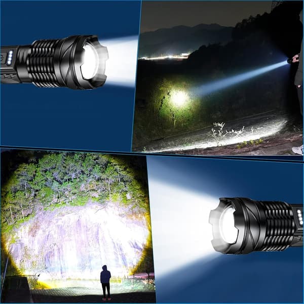 Erittäin tehokas LED-taskulamppu, 20 000 lumenin kirkkaus, USB-ladattava.