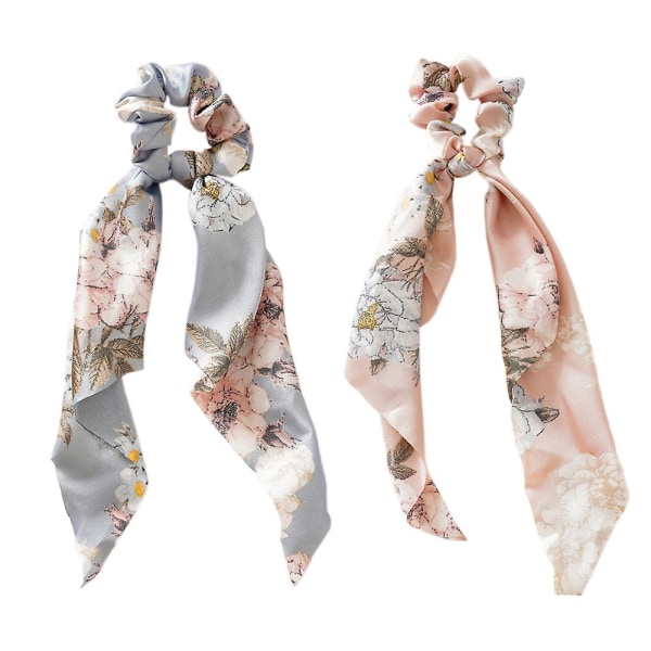 2st Hår Scrunchies Scarf Hårband Elastiskt hårband Rosettband Hästsvanshållare Tillbehör för kvinnor tjejer Pink light blue