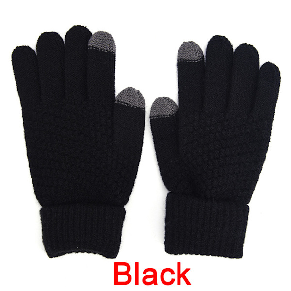 Strikkede Vinter Varme Uldhandsker Touch Handsker Mænd Kvinder Vinter Sort One Size Black