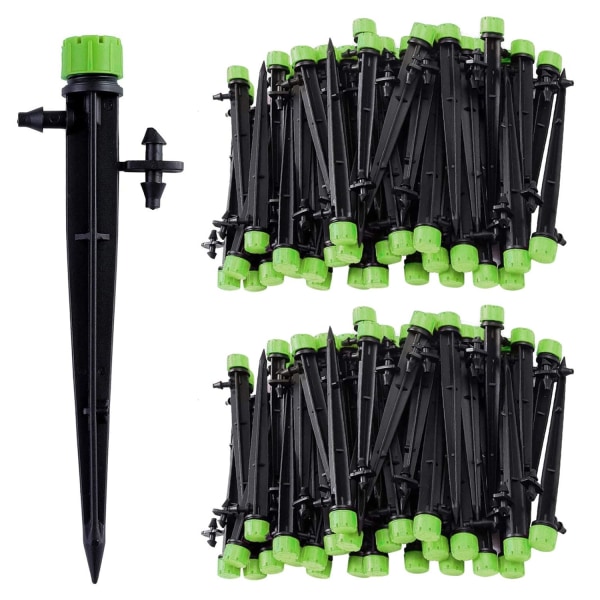 100 st bevattningssystem dropp, 1/4 tum universell 360 graders justerbar bevattningsdropp med anslutning, passar 1/4 (4-7 mm)