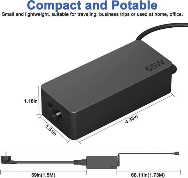 65W USB-C bærbar oplader, erstatnings USB-C strømforsyning til Lenovo Thinkpad/Yoga/Chromebook, ADLX65YDC2A