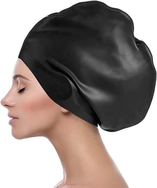 Voksen badehette, silikon badehette, stor badehette, langt hår, badehette, ørebeskyttelse, badehetter, designet for langt hår, dreadlocks, vever, hår